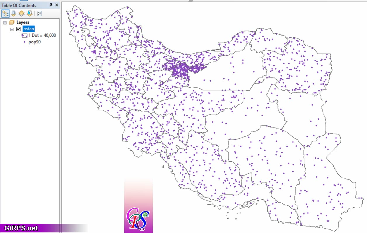 نقشه تراکم جمعیت ایران در GIS